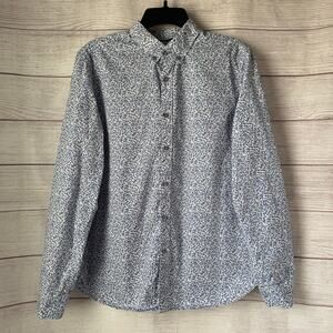 Denim & Flowers Blue and Purple Floral Mens Button Down Shirt Long Sleeve M